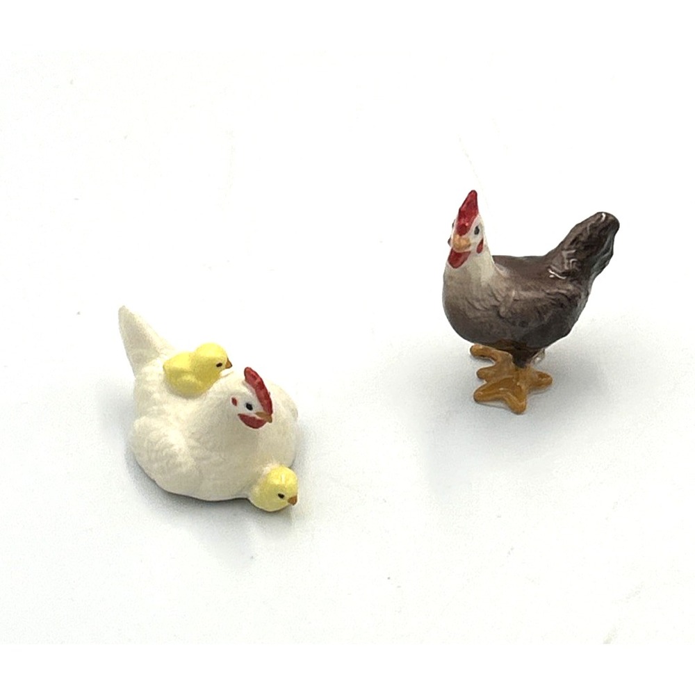 Vtg Hagen Renaker Miniature Mini Chicken Hen w/ Chicks & Leghorn Hen Rooster